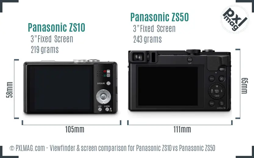 Panasonic ZS10 vs Panasonic ZS50 Screen and Viewfinder comparison