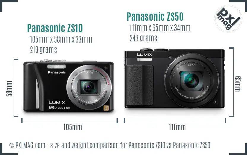 Panasonic ZS10 vs Panasonic ZS50 size comparison