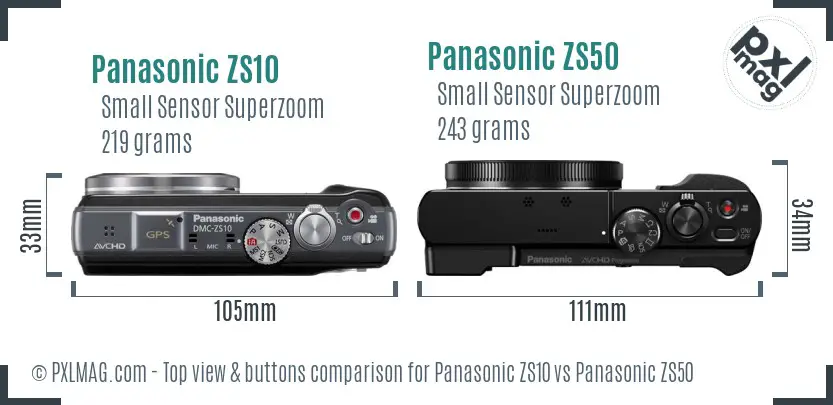 Panasonic ZS10 vs Panasonic ZS50 top view buttons comparison