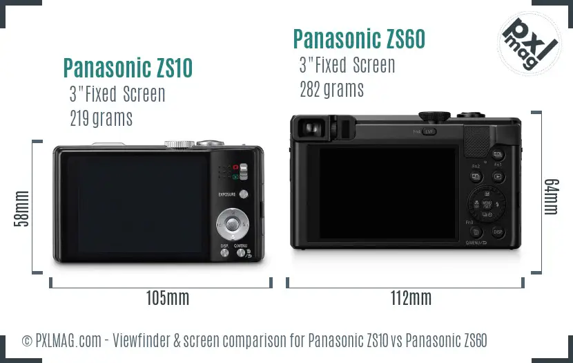 Panasonic ZS10 vs Panasonic ZS60 Screen and Viewfinder comparison