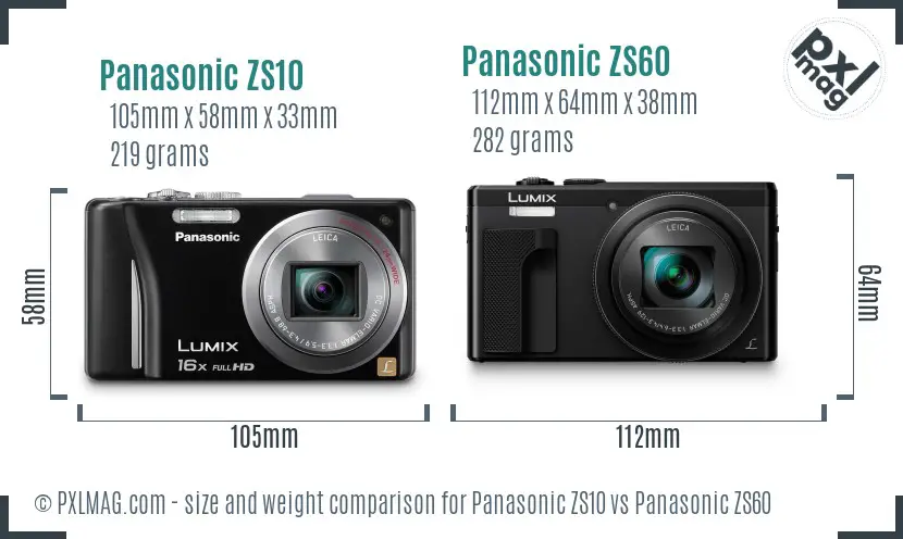 Panasonic ZS10 vs Panasonic ZS60 size comparison