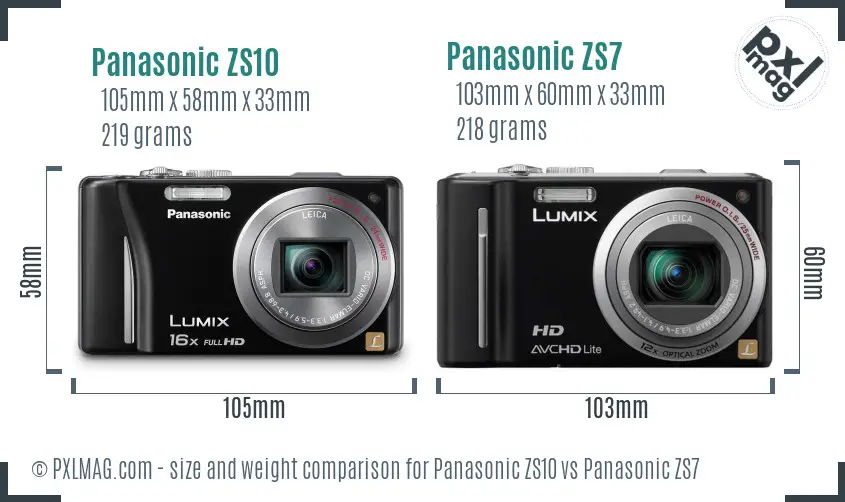 Panasonic ZS10 vs Panasonic ZS7 size comparison