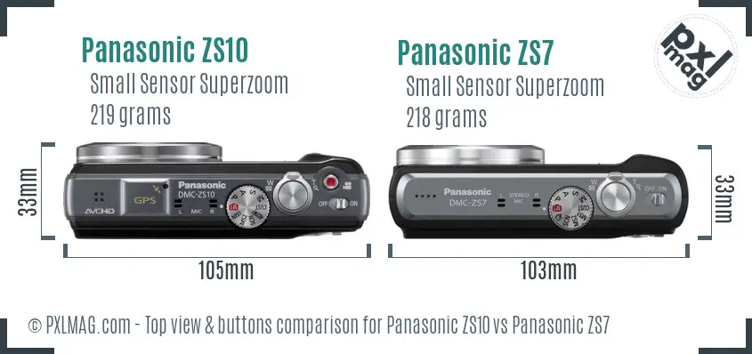 Panasonic ZS10 vs Panasonic ZS7 top view buttons comparison