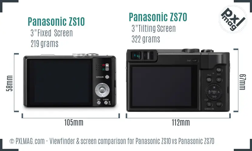 Panasonic ZS10 vs Panasonic ZS70 Screen and Viewfinder comparison