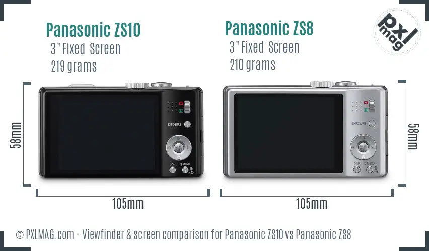 Panasonic ZS10 vs Panasonic ZS8 Screen and Viewfinder comparison