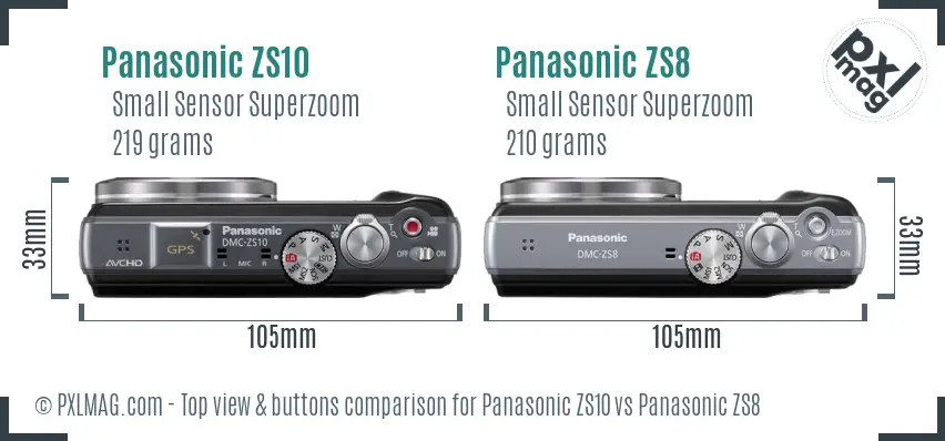 Panasonic ZS10 vs Panasonic ZS8 top view buttons comparison