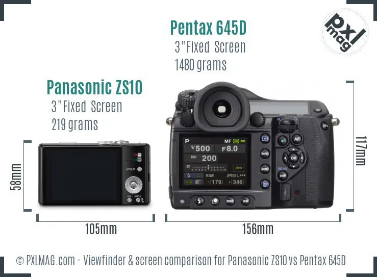Panasonic ZS10 vs Pentax 645D Screen and Viewfinder comparison