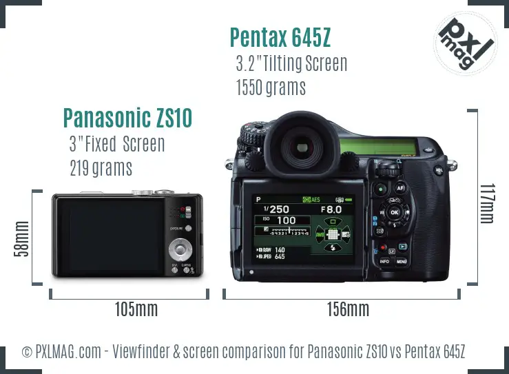 Panasonic ZS10 vs Pentax 645Z Screen and Viewfinder comparison