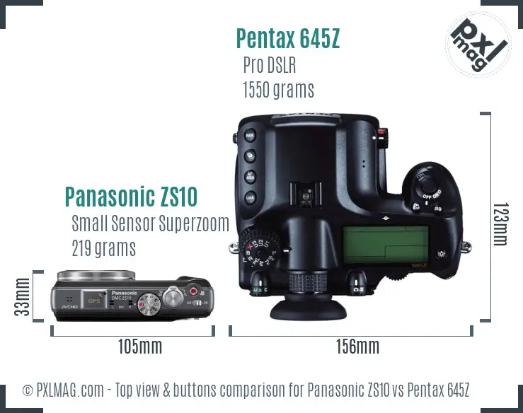 Panasonic ZS10 vs Pentax 645Z top view buttons comparison