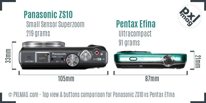 Panasonic ZS10 vs Pentax Efina top view buttons comparison