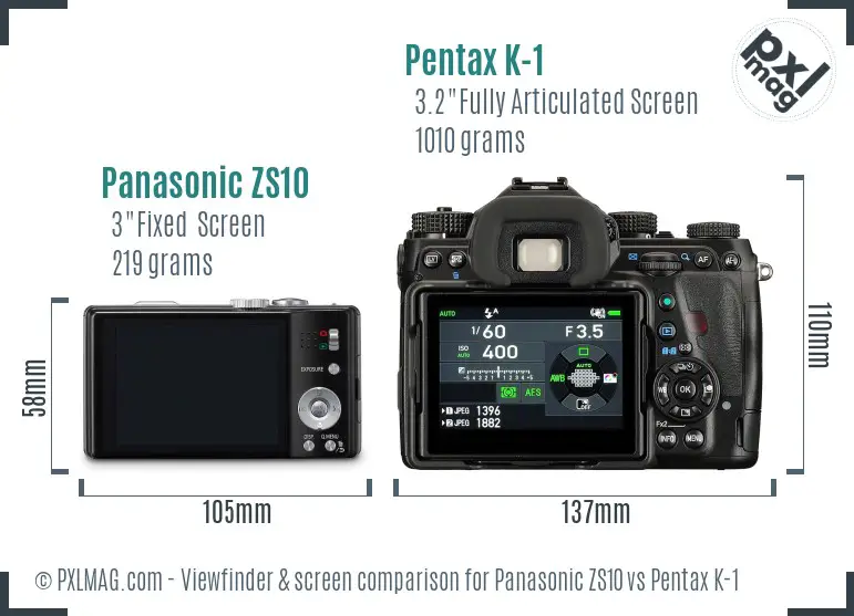 Panasonic ZS10 vs Pentax K-1 Screen and Viewfinder comparison