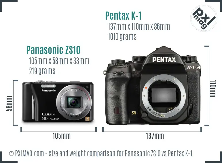 Panasonic ZS10 vs Pentax K-1 size comparison