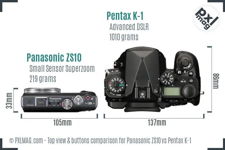 Panasonic ZS10 vs Pentax K-1 top view buttons comparison