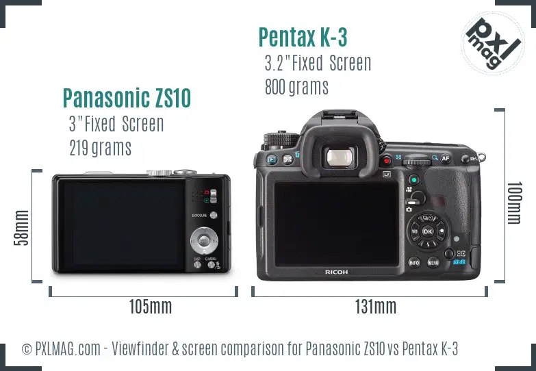 Panasonic ZS10 vs Pentax K-3 Screen and Viewfinder comparison