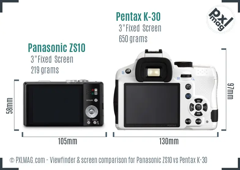 Panasonic ZS10 vs Pentax K-30 Screen and Viewfinder comparison