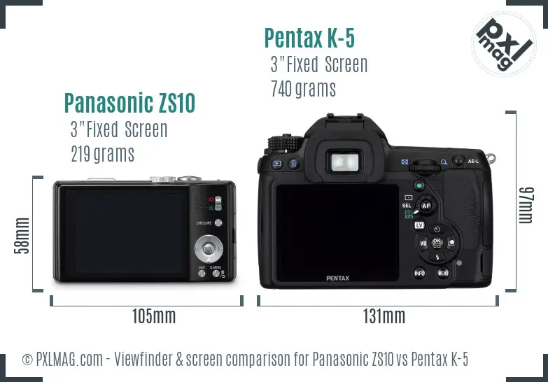 Panasonic ZS10 vs Pentax K-5 Screen and Viewfinder comparison