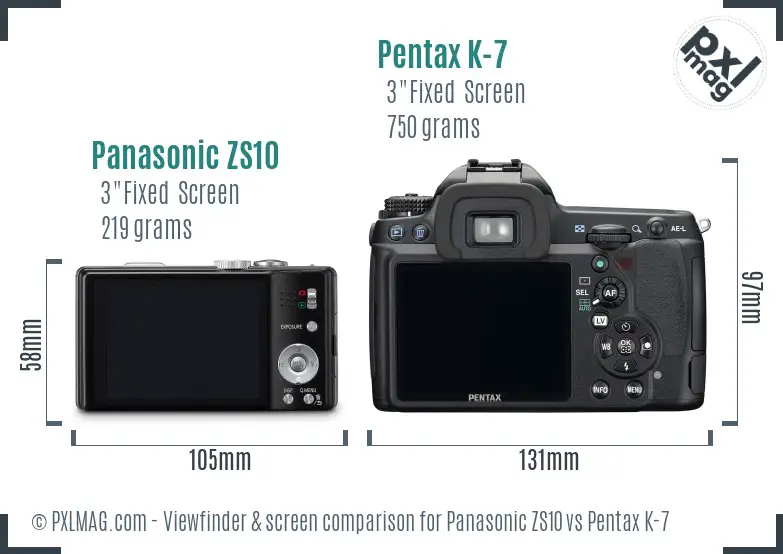 Panasonic ZS10 vs Pentax K-7 Screen and Viewfinder comparison