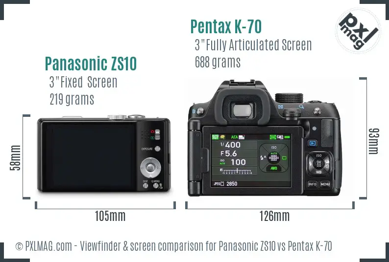 Panasonic ZS10 vs Pentax K-70 Screen and Viewfinder comparison
