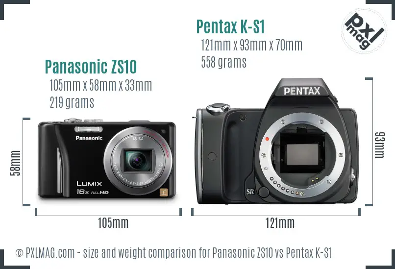 Panasonic ZS10 vs Pentax K-S1 size comparison