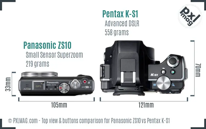 Panasonic ZS10 vs Pentax K-S1 top view buttons comparison