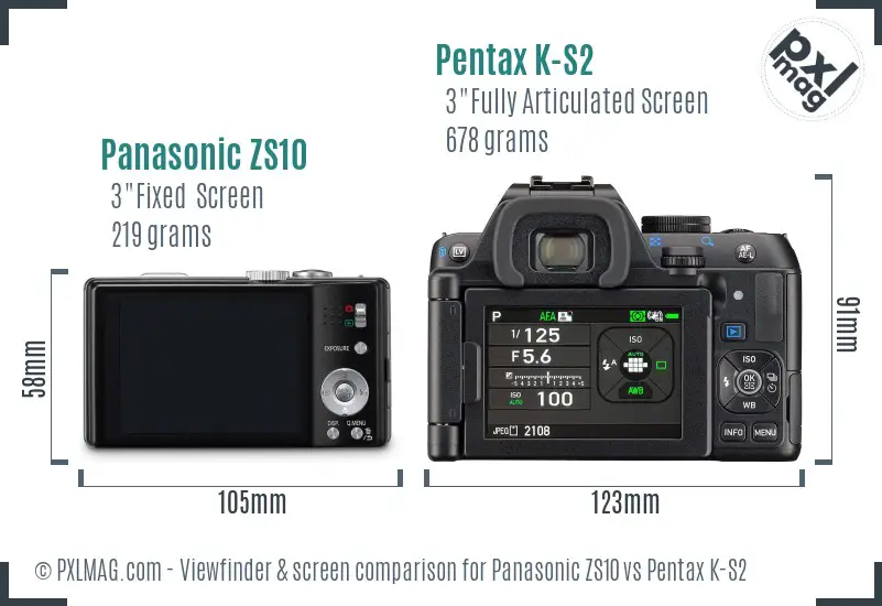 Panasonic ZS10 vs Pentax K-S2 Screen and Viewfinder comparison