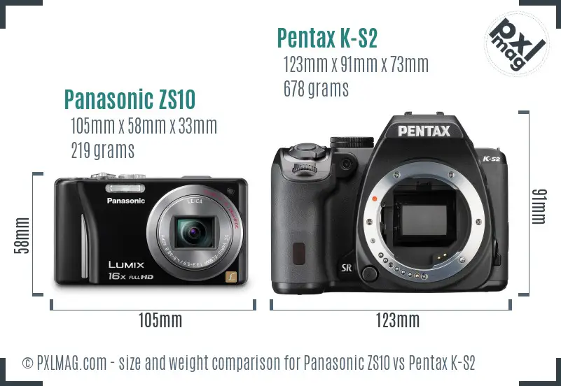 Panasonic ZS10 vs Pentax K-S2 size comparison
