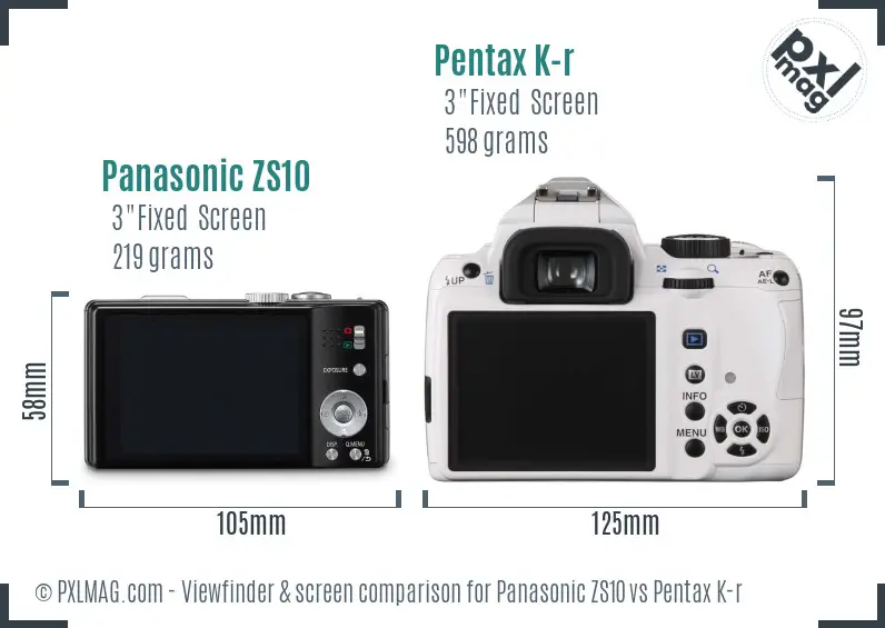 Panasonic ZS10 vs Pentax K-r Screen and Viewfinder comparison