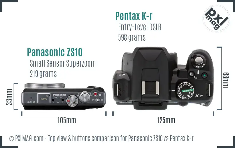 Panasonic ZS10 vs Pentax K-r top view buttons comparison