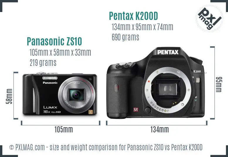 Panasonic ZS10 vs Pentax K200D size comparison