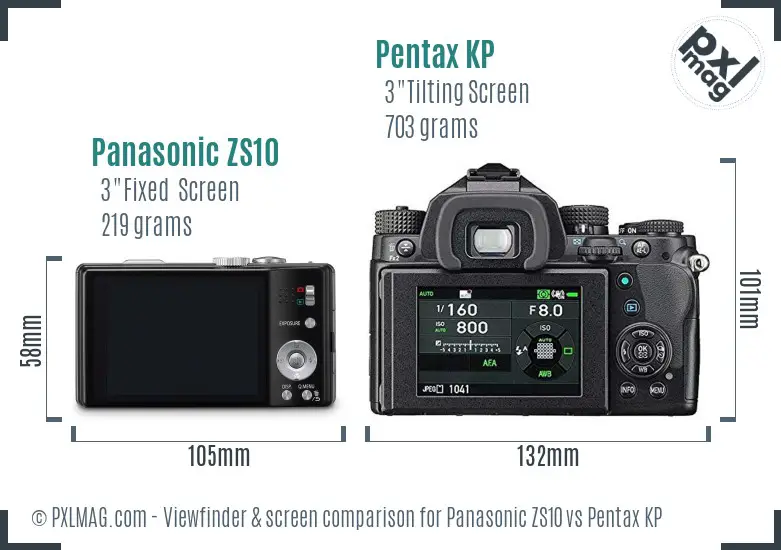 Panasonic ZS10 vs Pentax KP Screen and Viewfinder comparison