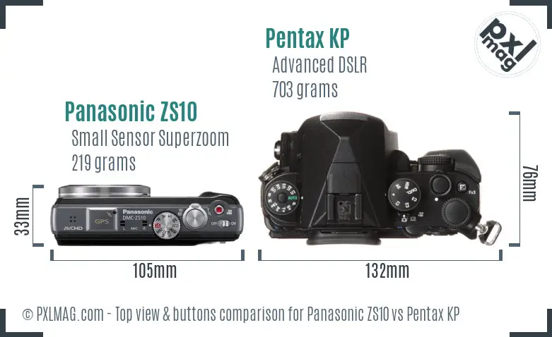 Panasonic ZS10 vs Pentax KP top view buttons comparison