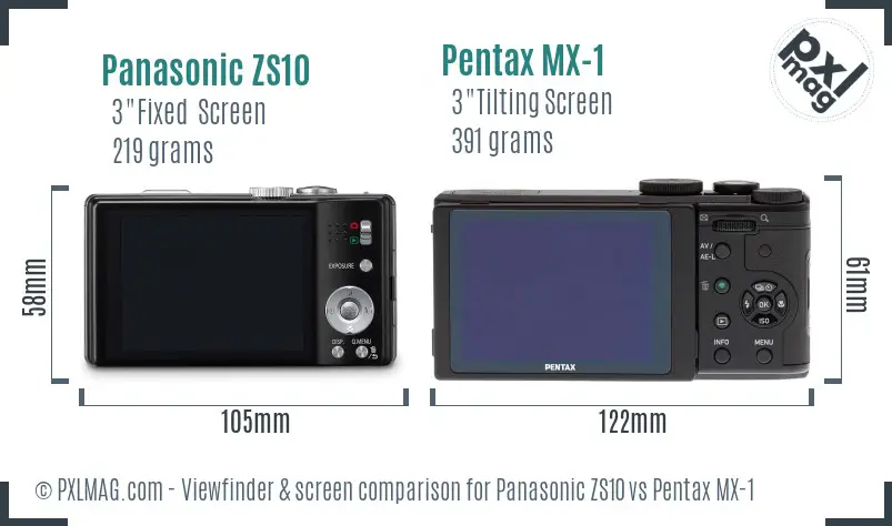 Panasonic ZS10 vs Pentax MX-1 Screen and Viewfinder comparison