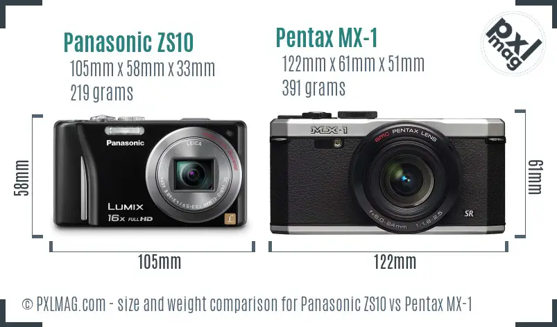 Panasonic ZS10 vs Pentax MX-1 size comparison