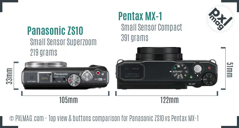 Panasonic ZS10 vs Pentax MX-1 top view buttons comparison