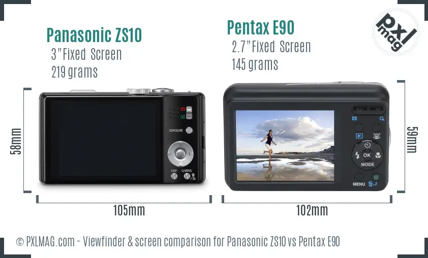 Panasonic ZS10 vs Pentax E90 Screen and Viewfinder comparison
