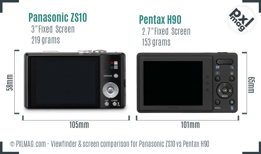 Panasonic ZS10 vs Pentax H90 Screen and Viewfinder comparison