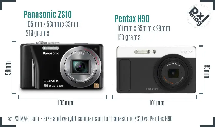 Panasonic ZS10 vs Pentax H90 size comparison