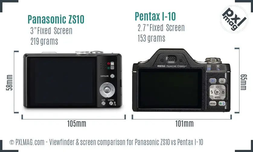 Panasonic ZS10 vs Pentax I-10 Screen and Viewfinder comparison