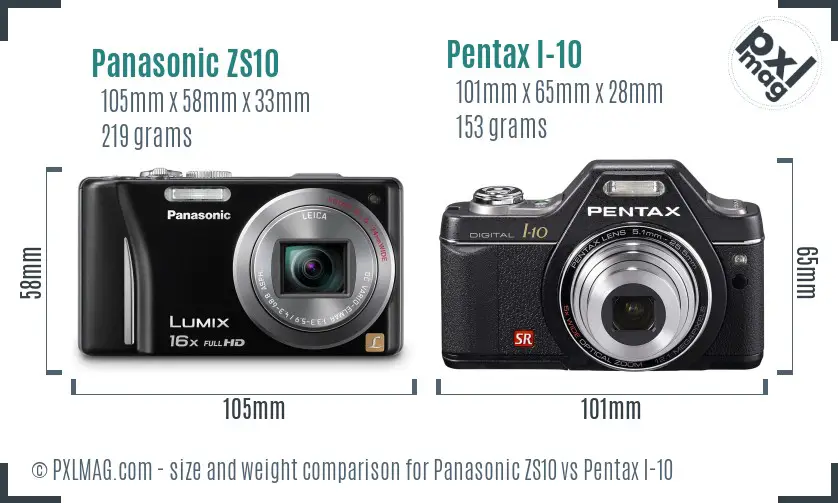 Panasonic ZS10 vs Pentax I-10 size comparison