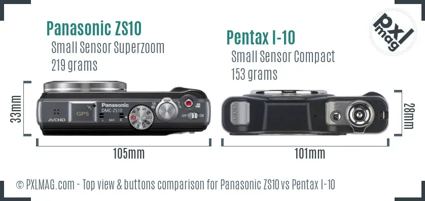 Panasonic ZS10 vs Pentax I-10 top view buttons comparison
