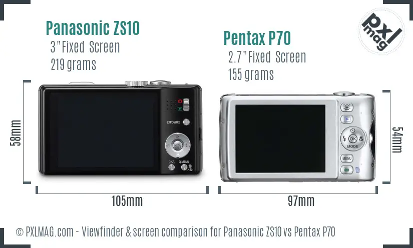 Panasonic ZS10 vs Pentax P70 Screen and Viewfinder comparison