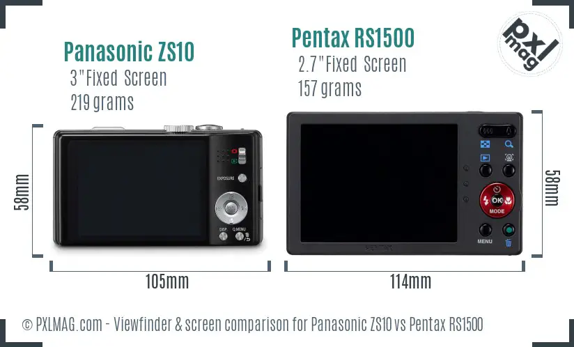 Panasonic ZS10 vs Pentax RS1500 Screen and Viewfinder comparison
