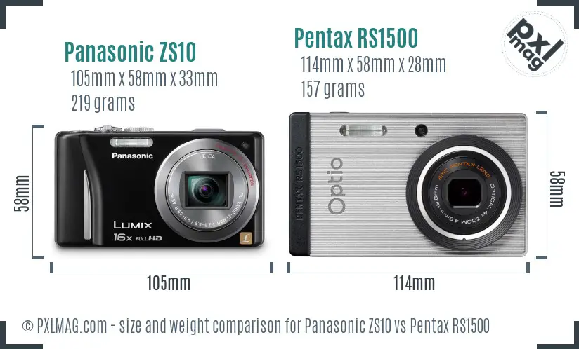 Panasonic ZS10 vs Pentax RS1500 size comparison