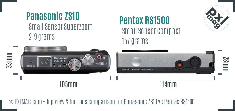 Panasonic ZS10 vs Pentax RS1500 top view buttons comparison
