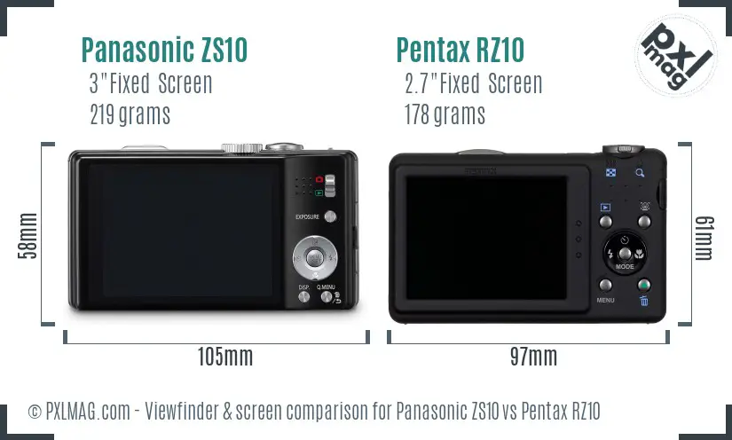 Panasonic ZS10 vs Pentax RZ10 Screen and Viewfinder comparison