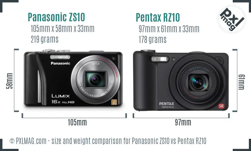 Panasonic ZS10 vs Pentax RZ10 size comparison