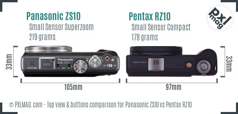 Panasonic ZS10 vs Pentax RZ10 top view buttons comparison