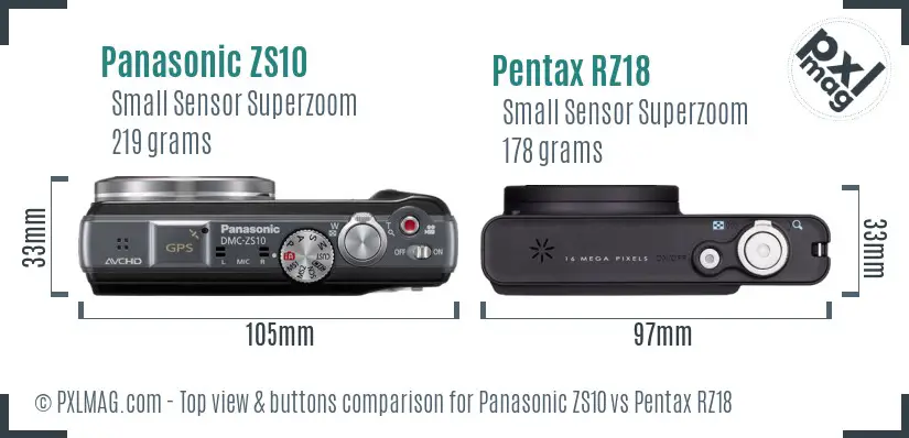 Panasonic ZS10 vs Pentax RZ18 top view buttons comparison