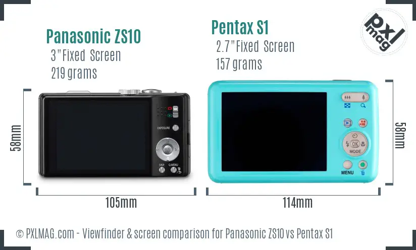 Panasonic ZS10 vs Pentax S1 Screen and Viewfinder comparison