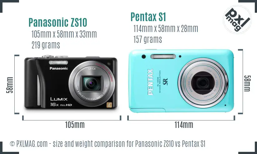 Panasonic ZS10 vs Pentax S1 size comparison